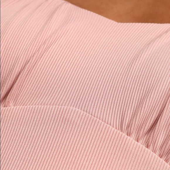 Blush Pink Ribbed Tie-Strap Bodycon Mini Dress - Picture 5 of 5